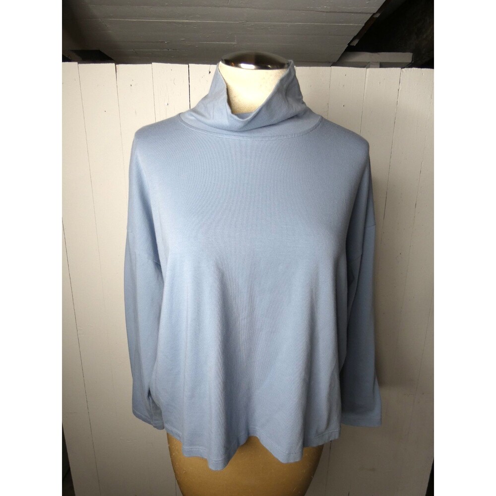 Eileen Fisher Women's S Light Blue Knit Turtleneck Top Boxy
